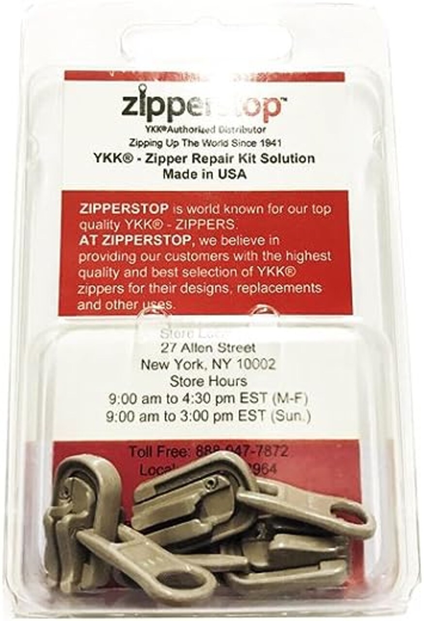 YKK Zipper Repair Kit Solution, 5 Molded Reversible Fancy Pulls Vislon Slider (Made in USA) - 3 Pulls Per Pack (Beige-573)